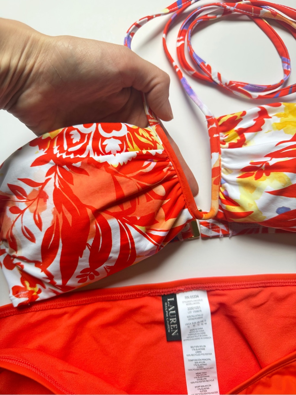 Lauren Ralph Lauren Women’s Shirred Bikini Top with Bottom Size 10 - Picture 4 of 7